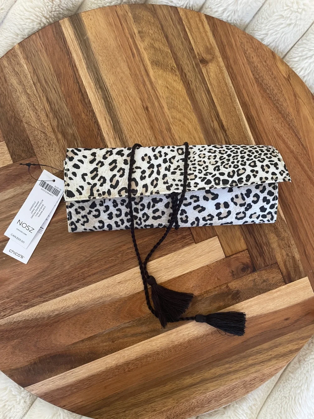 CHICO’S Leopard Cheetah Print Foldover Travel Jewelry Case with Tassel Wrap NWT - Picture 2 of 11